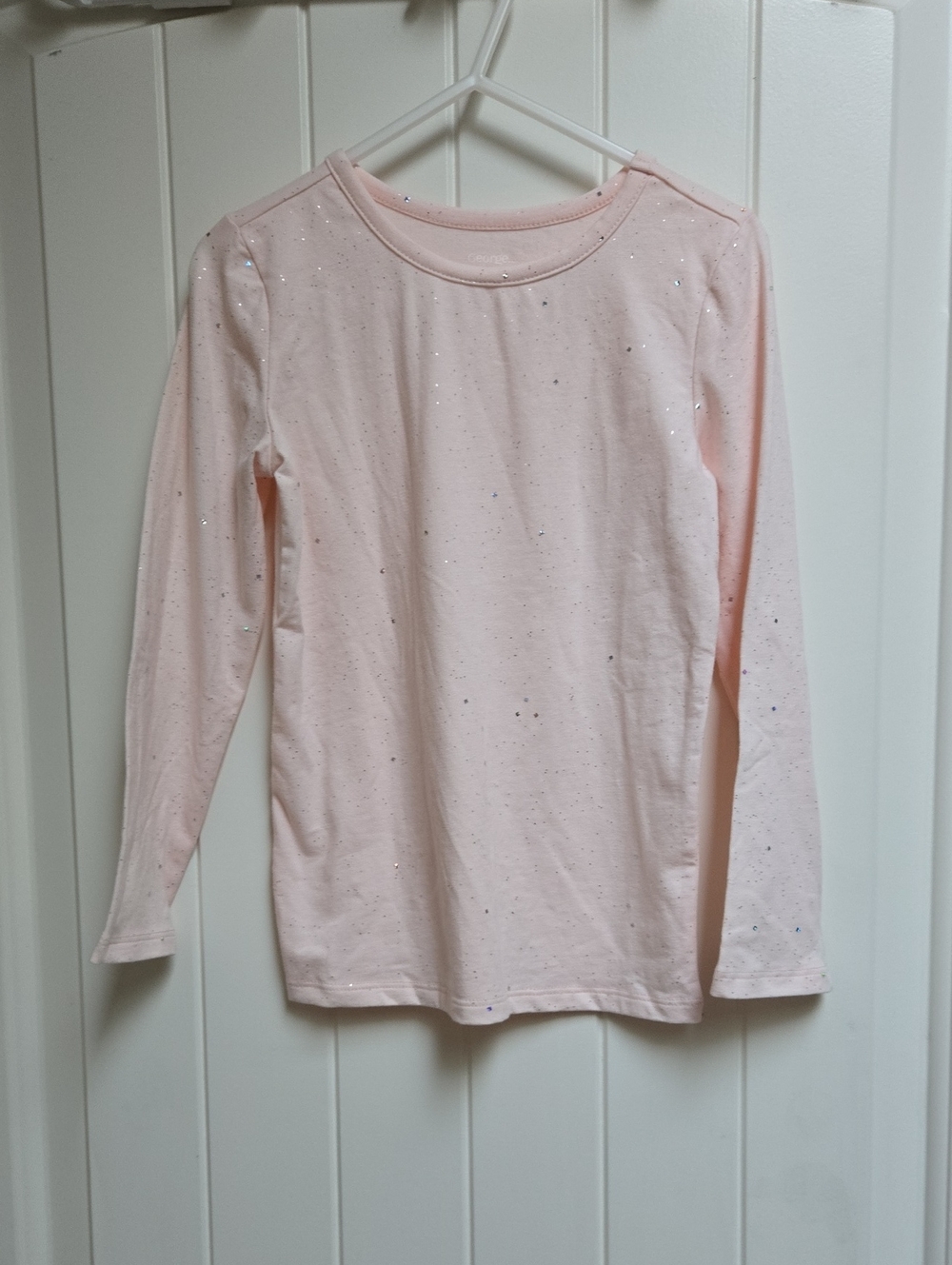 George Children Girls' Cotton Long Sleeve Light Pink Sparkle Tee Top Shirt XS